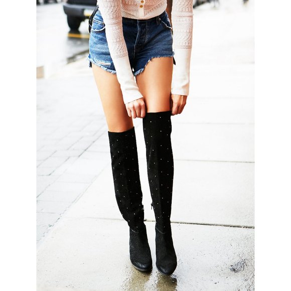 Free People Black Pioneer Studded Boot Size 36 - Picture 1 of 8